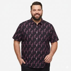 Bonobos Riviera Shirt 3XL Long Prominent Fit Flamingo Lights Neon Pink Black